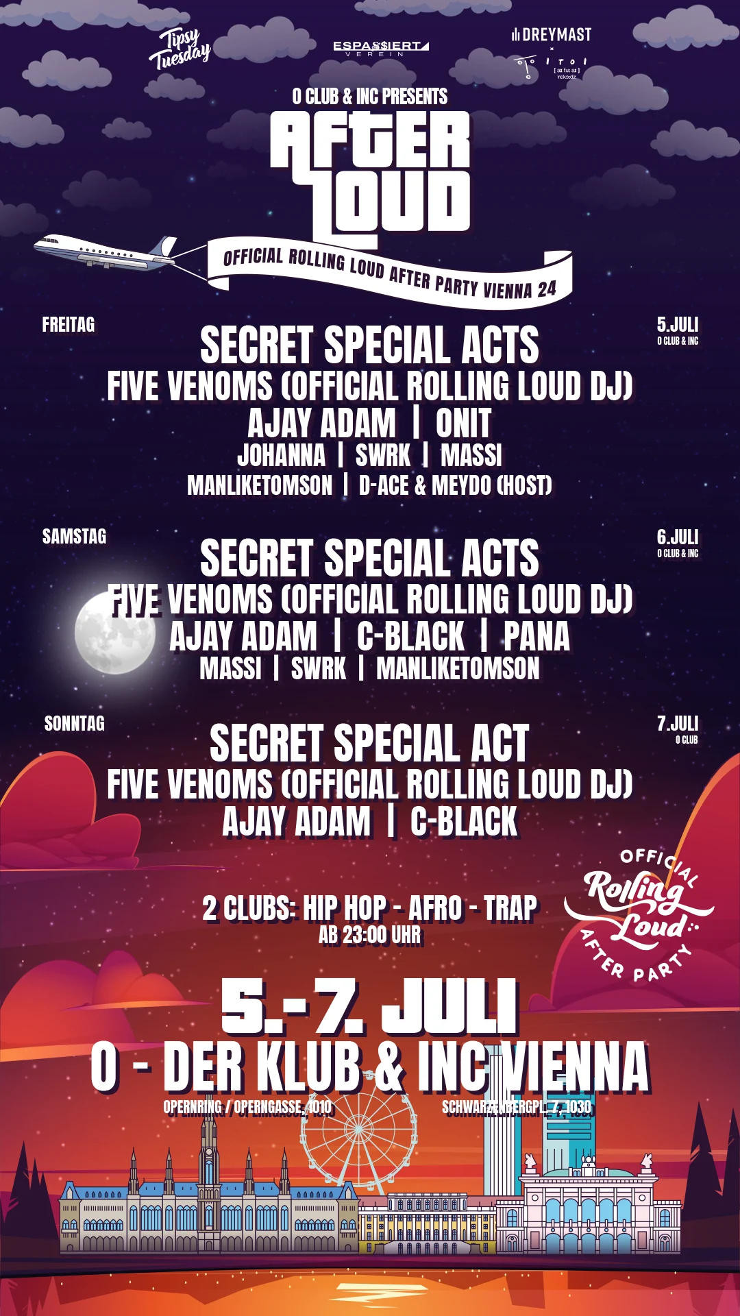 Flyer zur offiziellen Rolling Loud After Party Vienna 2024